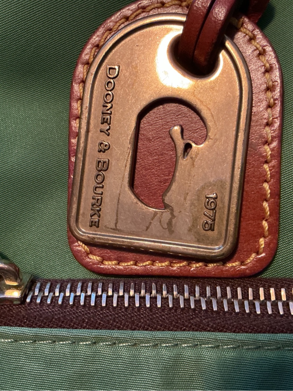 Dooney & Bourke Green Nylon Shoulder Bag with Brown Leather Trim - Picture 4 of 6
